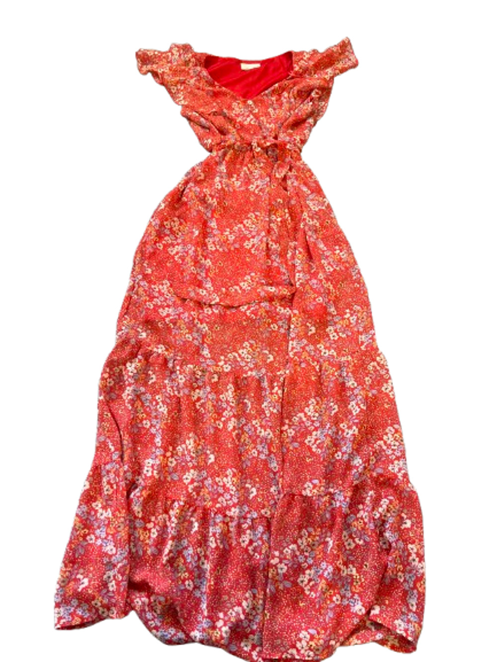 June & Hudson Womens Orange Floral Short Sleeve Long Maxi Dress Size Medium